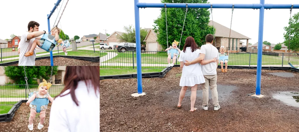 family at neighborhood playground during family photo session.