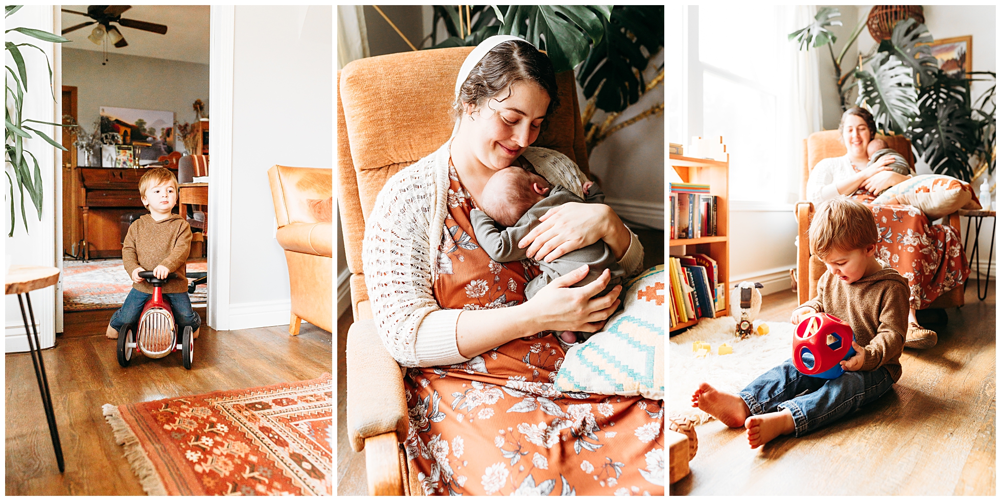 Family during in living room with toddler playing on floor