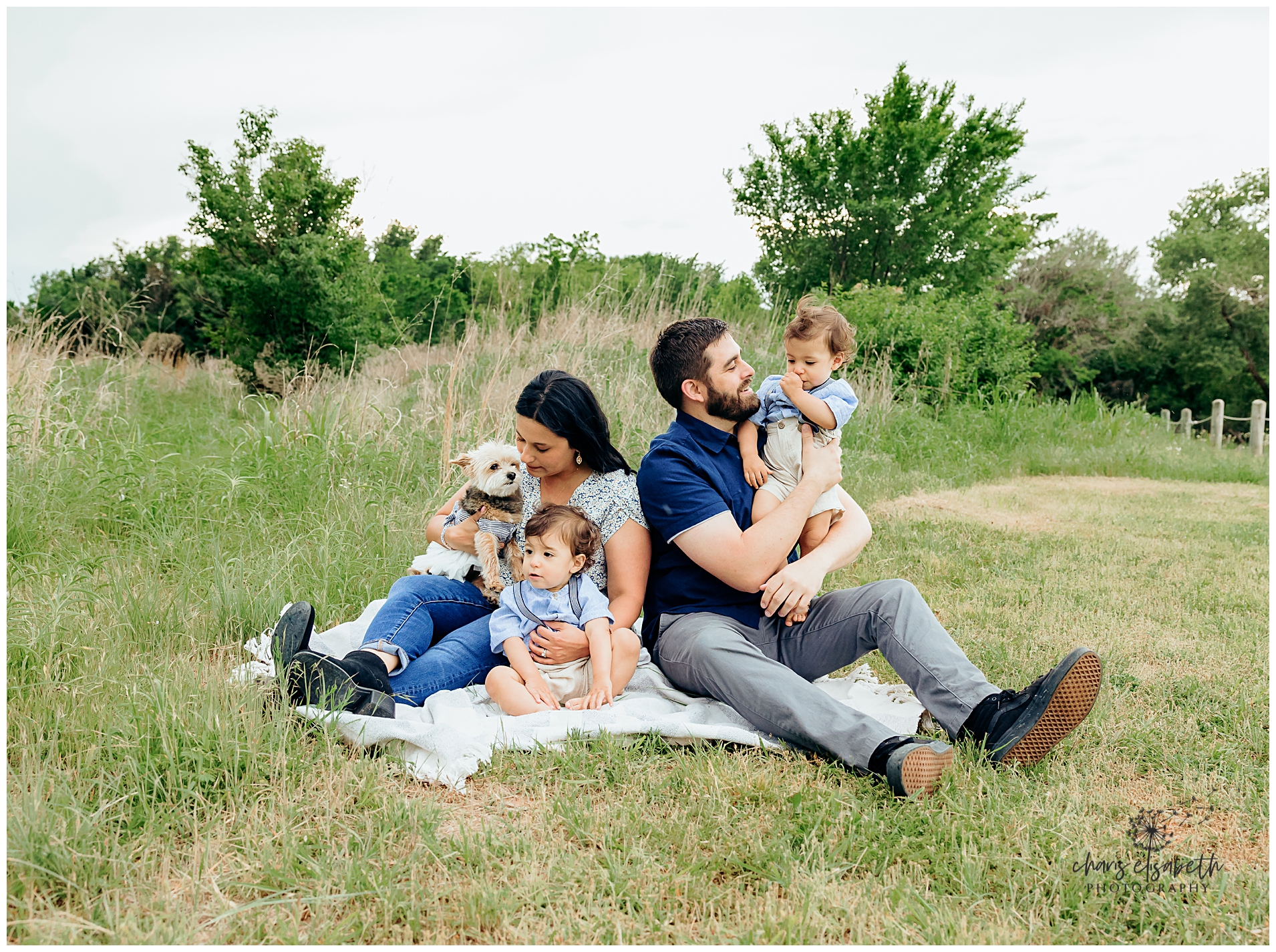 Family of five during family photo session at Will Rogers Gardens in Oklahoma City, OK.