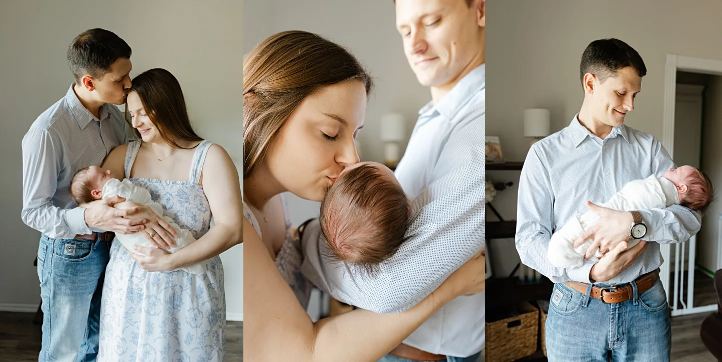 Sweet new family of 4 during their newborn photos in a post on okc baby stores. 