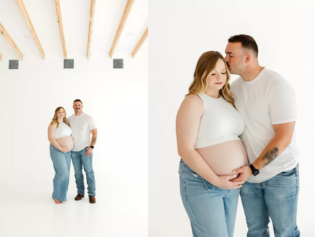 Couple takes maternity photo in Ren OKC studio.