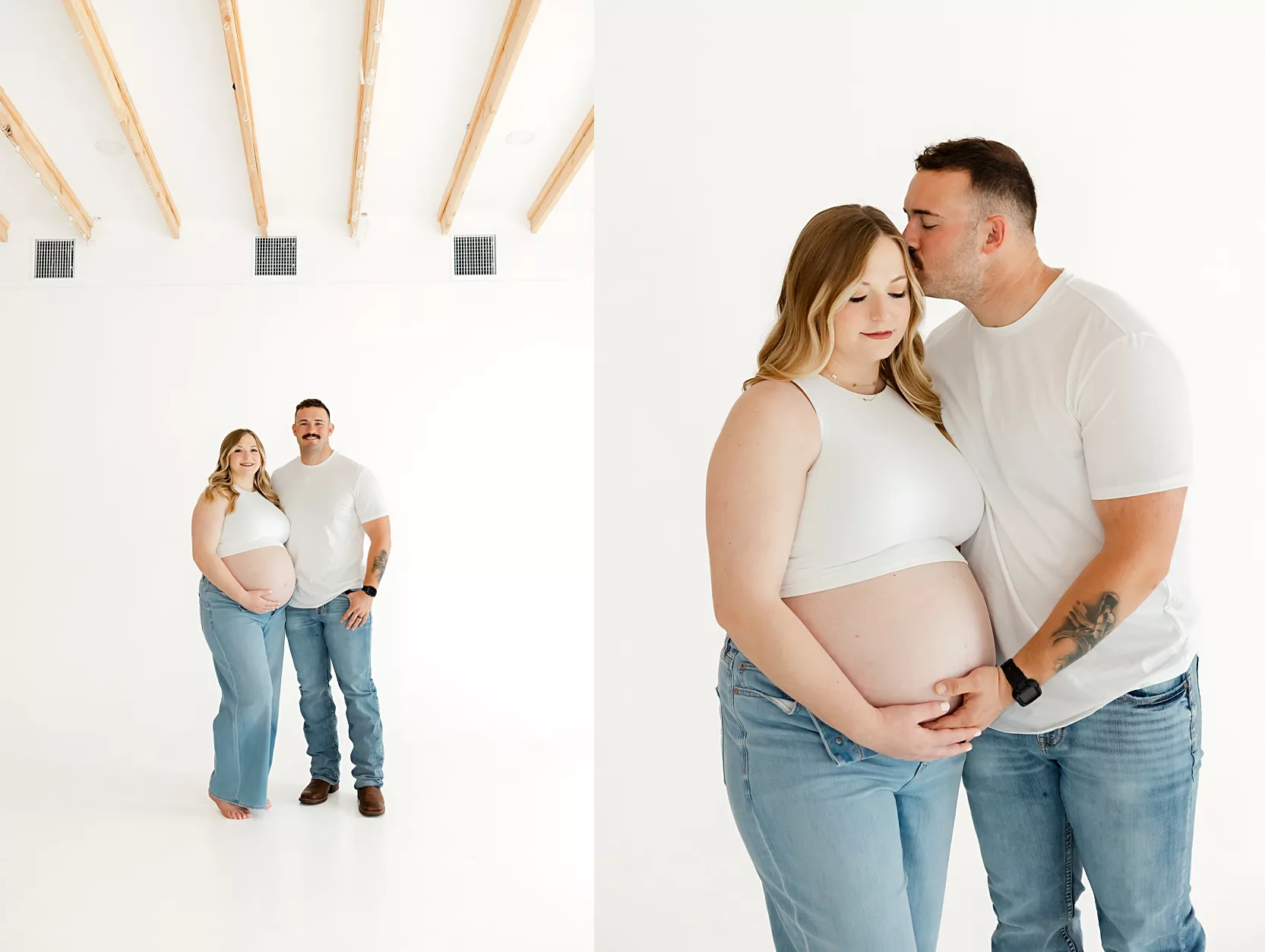 Couple takes maternity photo in Ren OKC studio.