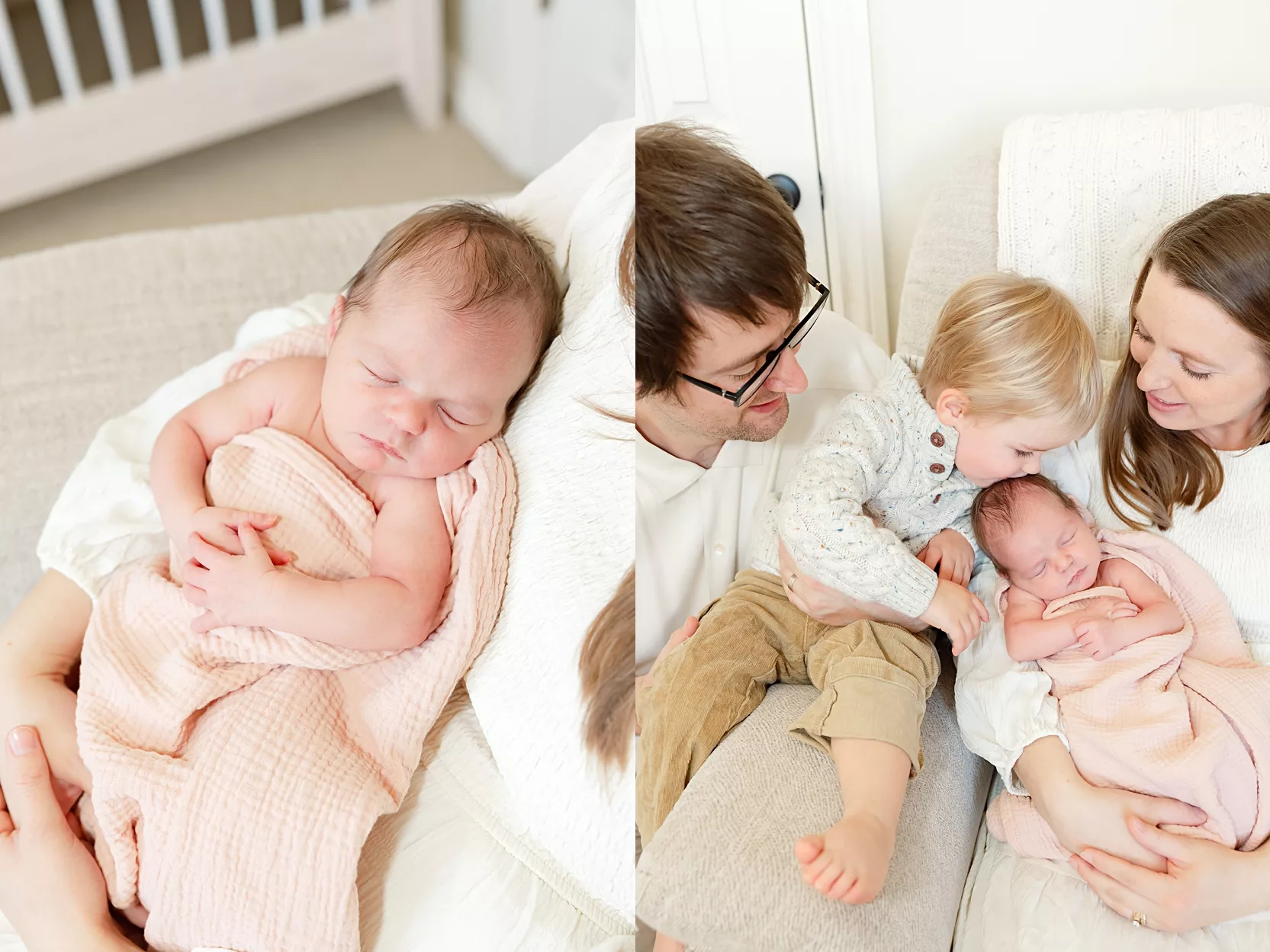 new baby lies in her crib in nursery. 