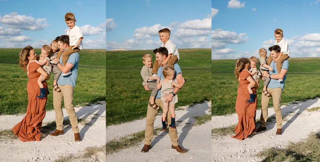 Family wiht 3 boys hugs together during their OKC lifestyle family photo session.