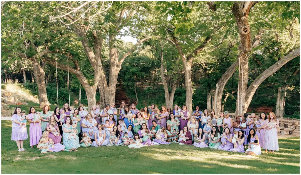 A group of women celebrating breastfeeding on the lawn of Elms and Oaks in Edmond, OK.