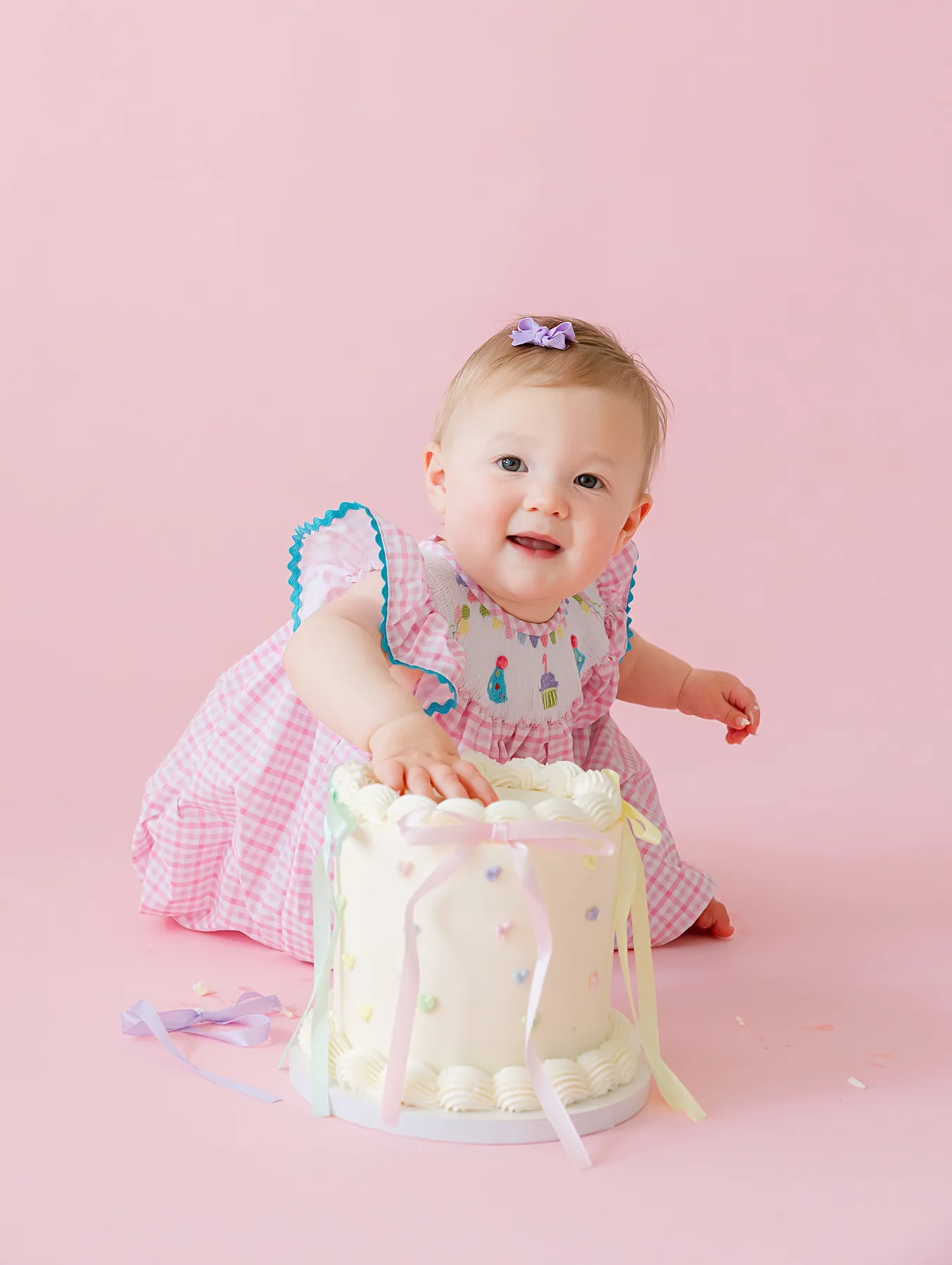 Simple white cake and girl in okc cake smash