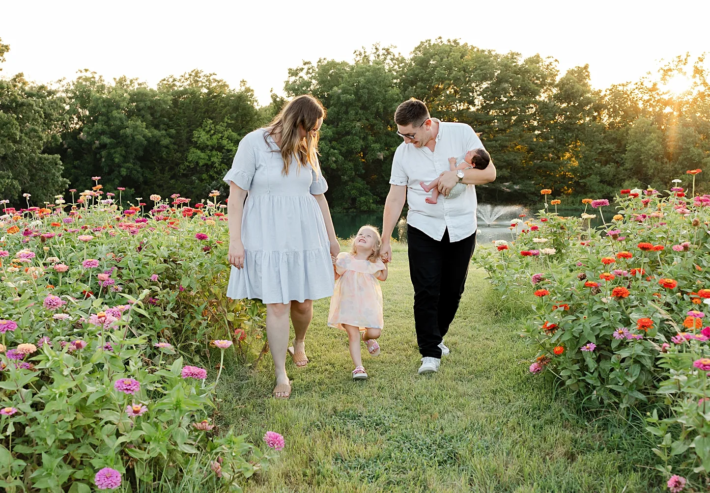 Family of five during family photo session at Will Rogers Gardens in Oklahoma City, OK.